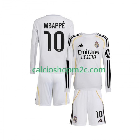 Real Madrid Kylian Mbappé 10 Bambino Maglia Prima 2025/2026 Manica Lunga